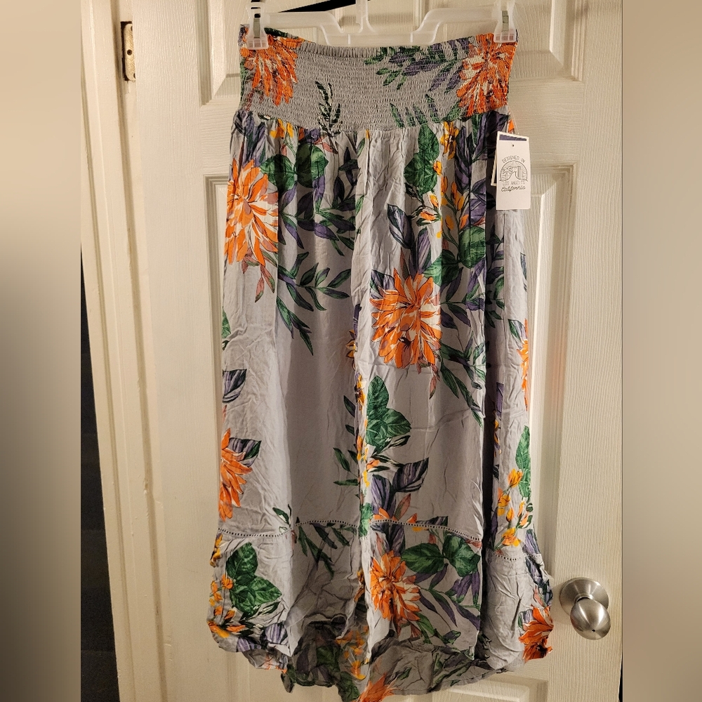 Gray Skirt With Bright Floral (Orange, Purple, Green, Yellow) Size LARGE NWT - Picture 3 of 9
